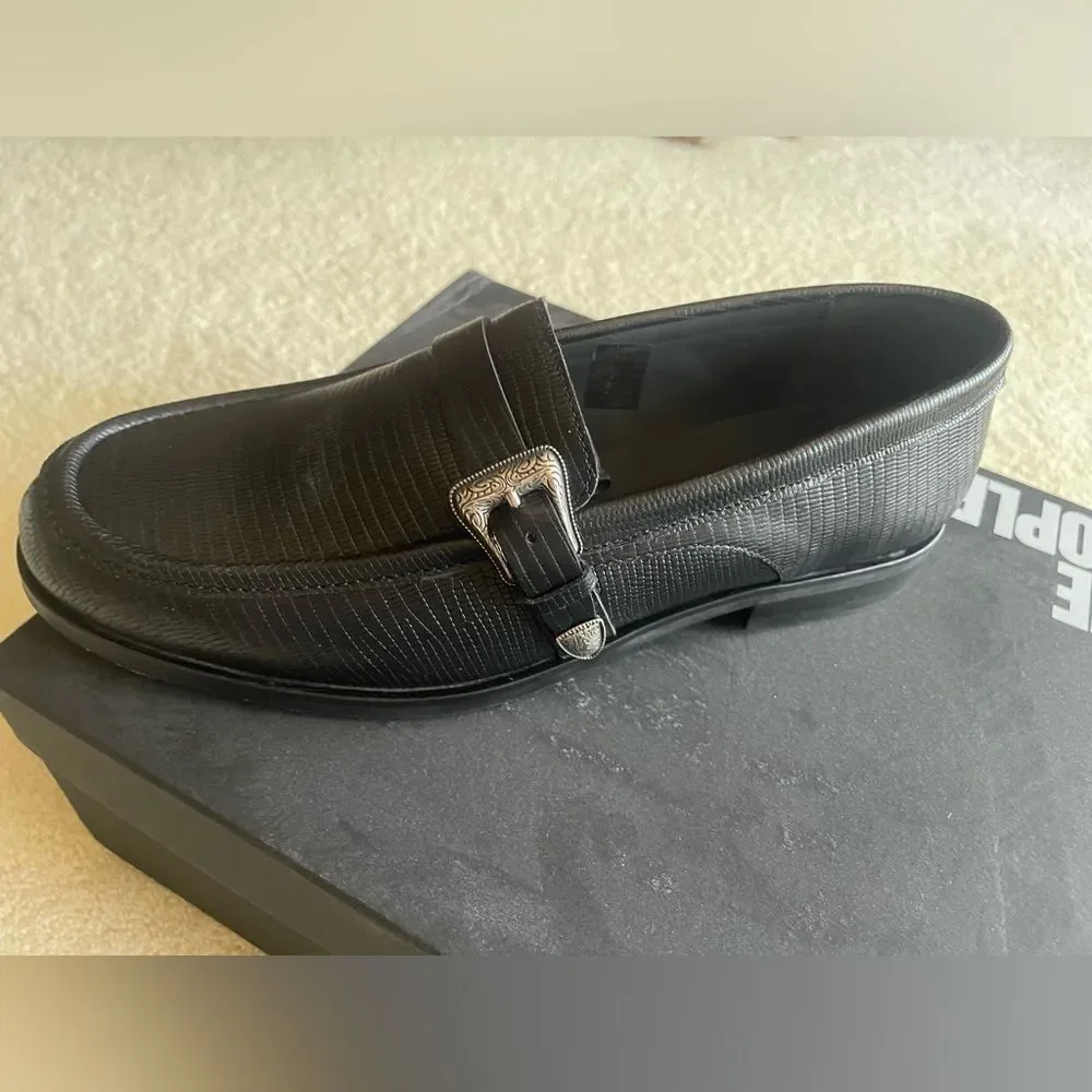 The Kooples Black Loafers with Ornate Silver Buckle